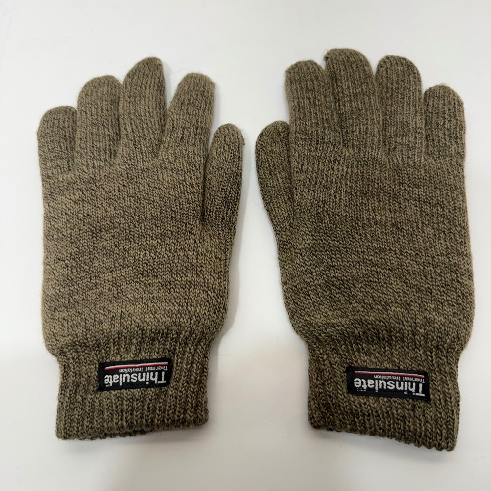 Thinsulate Thermal Insulation Gloves Men Brown Marled Knit Winter Warm Lined